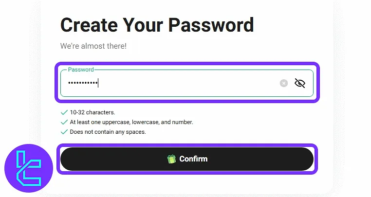 KuCoin password creation screen