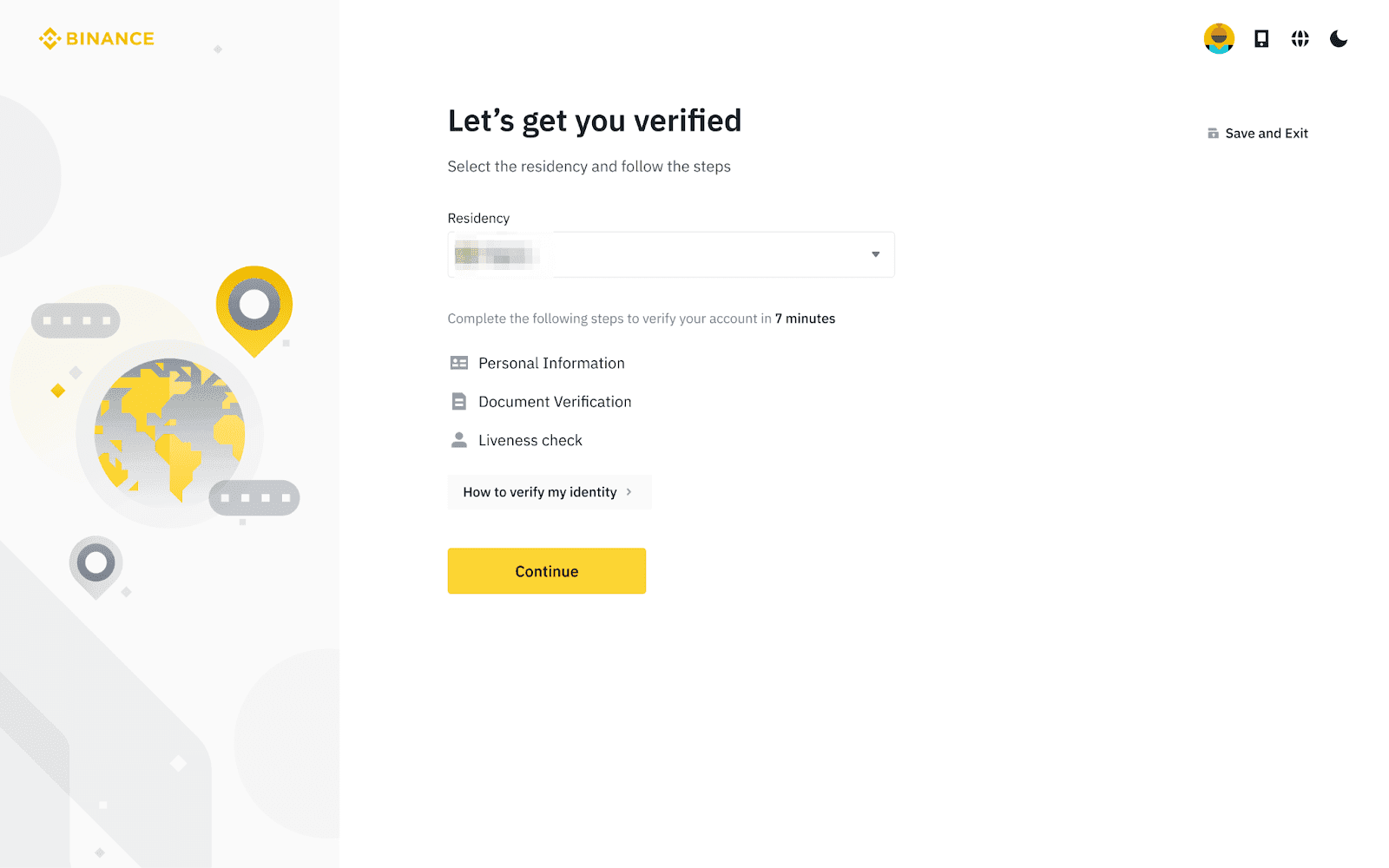 Binance country selection