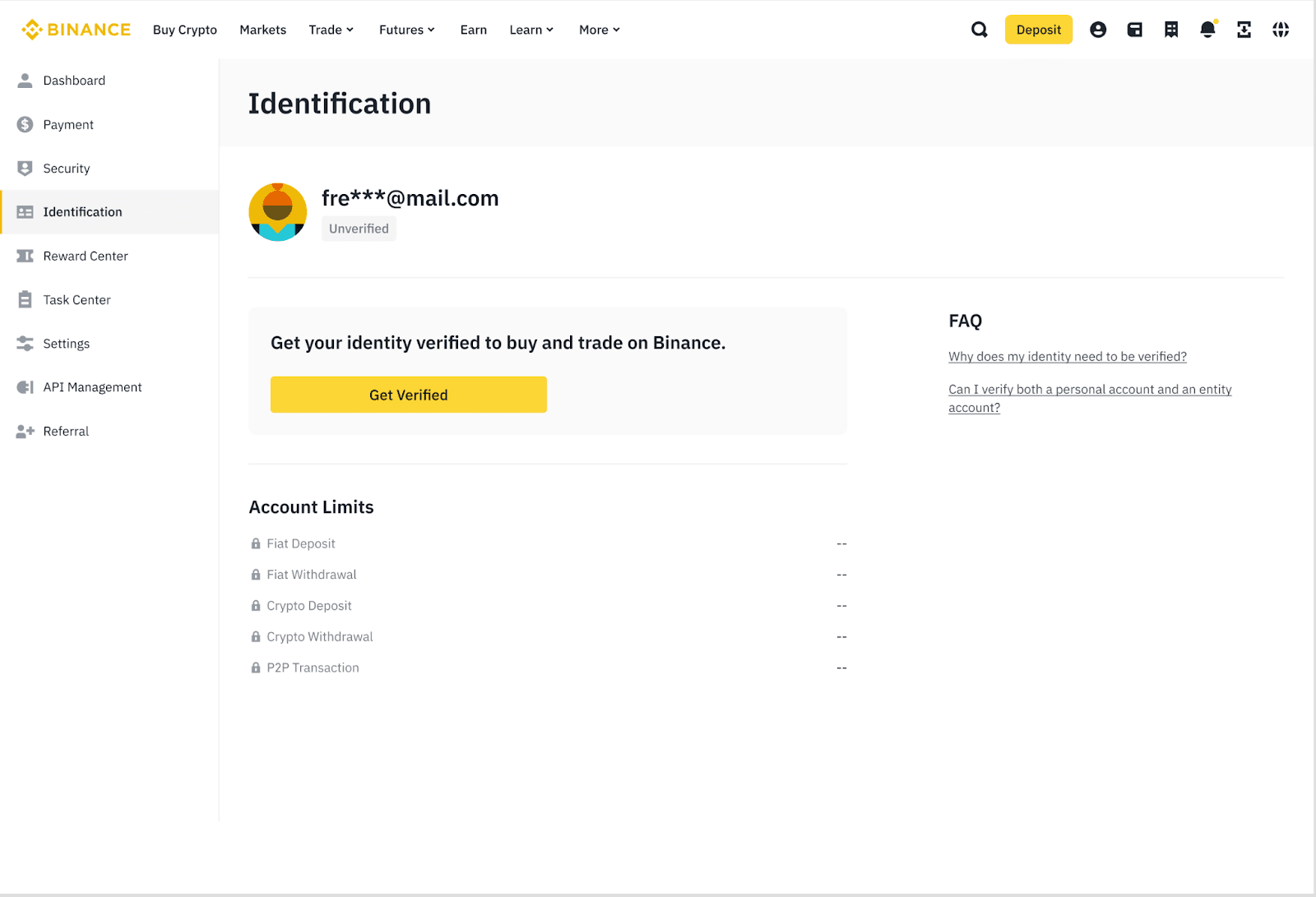 Binance account identification